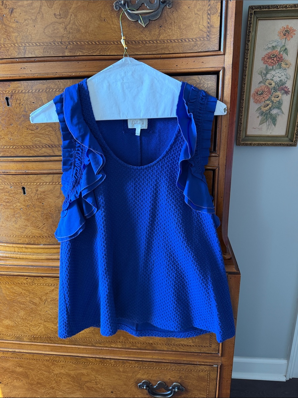 Deletta Royal Blue Ruffled Sleeve Textured Camisole